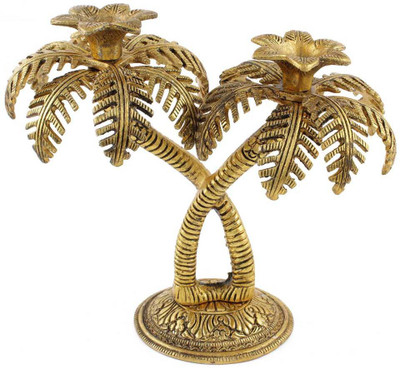 KridayKraft Metal (Palm) Khajur Tree Candle Stand for Home Decor & Candle Light Dinner,Table Decorative Showpiece  -  18 cm(Metal, Gold)