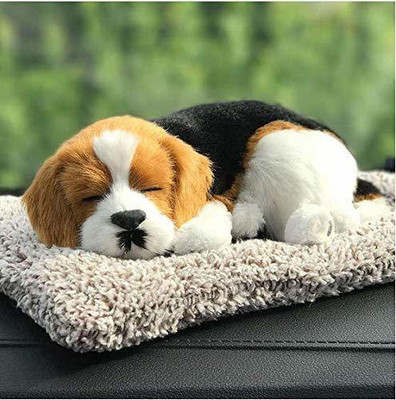 Ubom Sleeping Cute Dog for Car Dashboard and Home Decor with Activated Decorative Showpiece  -  20 cm(Polyresin, Brown, White, Black)
