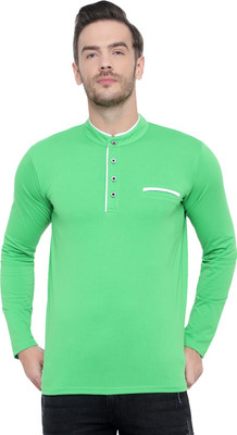 Adorbs Solid Men Mandarin Collar Green T-Shirt
