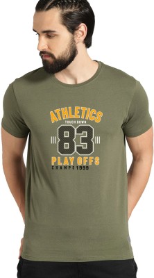 ADRO Typography Men Round Neck Dark Green T-Shirt