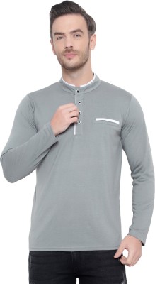 Unite Wear Solid Men Mandarin Collar Grey T-Shirt