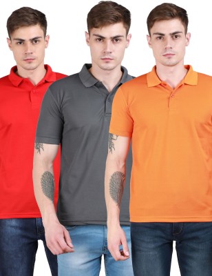 FLYBOX Solid Men Polo Neck Multicolor T-Shirt