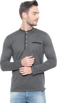 Adorbs Solid Men Mandarin Collar Grey T-Shirt