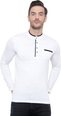 GAGCOBIA Solid Men Mandarin Collar White T-Shirt