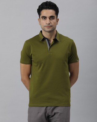 RARE RABBIT Solid Men Polo Neck Green T-Shirt