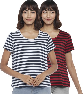 PEOPLE Striped Women Round Neck Multicolor T-Shirt