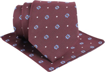 Kovove The Floral Polka Fusion Maroon Neck Tie and Pocket Square Gift Box Floral Print Tie(Pack of 2)