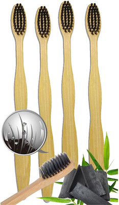 Oreayu Bamboo Charcoal Natural Toothbrush, Biodegradable (Pack of 4) Soft Toothbrush(Pack of 4)