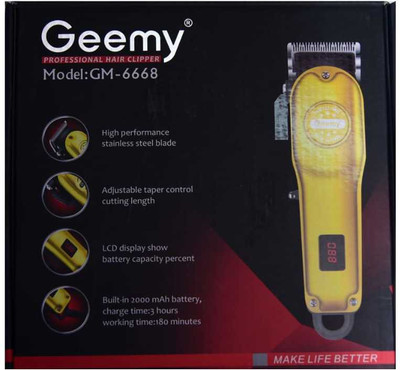 Gemmy Corded hair trimmer model - GM - 6668 Runtime: 45 min Trimmer for Men Trimmer 45 min  Runtime 2 Length Settings(Multicolor)