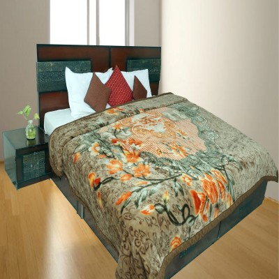 evohome Floral Double Mink Blanket for  Heavy Winter(Polyester, Multicolor)