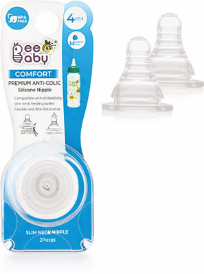 Beebaby Peristaltic Soft Silicone Standard Neck Nipple with carry case Pack of 2 (Medium Flow) Medium Flow Nipple(Pack of 2 Nipples)