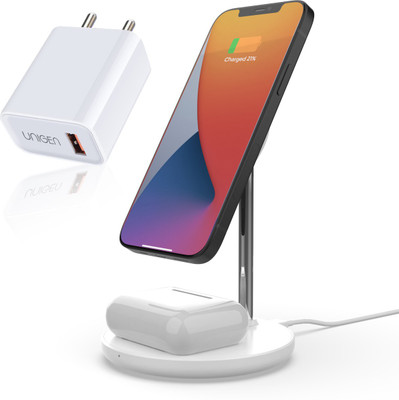 UNIGEN MAGTEC 200 Mag-Safe Wireless 2in1 Charger with QC 18W Adapter (White_AD)) Charging Pad