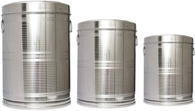 Namo International Steel Grocery Container  - 10 L, 15 L, 20 L(Pack of 3, Silver)