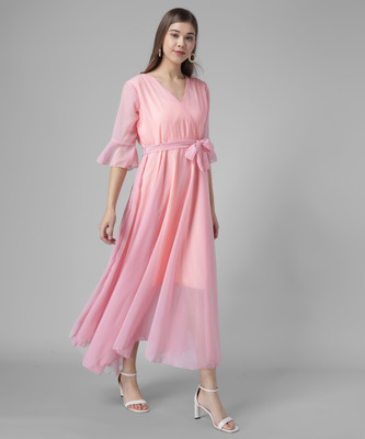 Raabta Fashion Women Maxi Pink Midi/Calf Length Dress