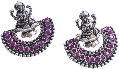 Mrigangi Stylish Traditional Oxidised Silver Goddess Laxmi Temple Earring for Women and Girls Ruby Alloy Earring Set