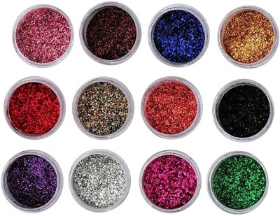 ADJD 12 Colors Mix Colors Eyeshadow Makeup Nail Art Pigment Glitter Dust Powder Set 24 g(MULTI COLOR)