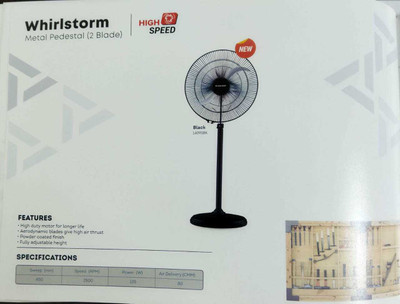 ANCHOR 14091 WHIRLSTORM PEDESTAL HIGH SPEED FAN 450 mm 2 Blade Pedestal Fan (Black, Pack of 1)