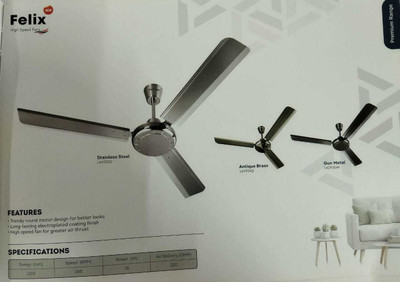 ANCHOR 14093 FELIX HIGH SPEED FAN 1200 mm 3 Blade Ceiling Fan (Stainless Steel, Antique Brass, Gun Metal, Pack of 1)