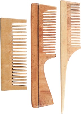 Hubristic Handmade Neem Comb Wooden Anti-Dandruff, Wooden Comb For Men & Women (Pack Of 3)