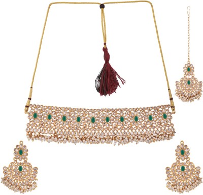 JEWELS GURU Brass Gold-plated Green Jewellery Set(Pack of 1)