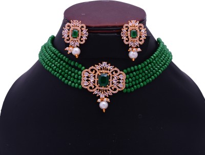 RR Jeweller Brass Gold-plated Green Jewellery Set(Pack of 1)