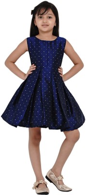 Arvi Enterprise Girls Above Knee Party Dress(Blue, Sleeveless)