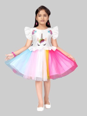 Aarika Girls Midi/Knee Length Party Dress(Multicolor, Short Sleeve)