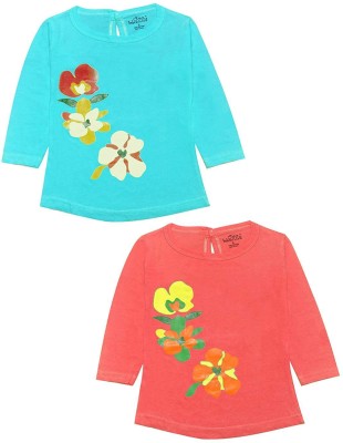 babeezworld Baby Girls Floral Print Pure Cotton Regular T Shirt(Multicolor, Pack of 2)