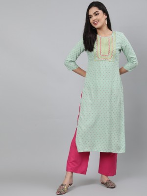 Gulmohar Jaipur Women Printed Straight Kurta(Green)