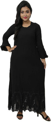 rayie collection Women Solid A-line Kurta(Black)