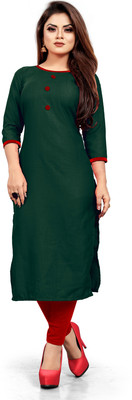 Nav Nidhi Creation Women Solid Straight Kurta(Dark Green)