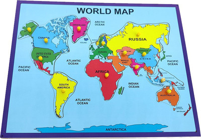 ANGO Wooden World Map Puzzle and Identifier Board with Knobs | Educational Puzzle(Multicolor)