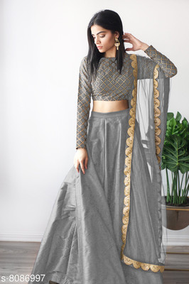 BIPIN ENTERPRISE Embroidered Semi Stitched Lehenga Choli(Grey)