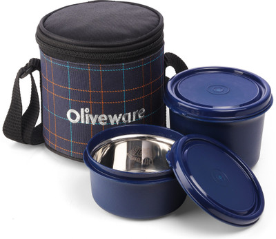 Oliveware Lunch Box | Stainless Steel Containers | Microwave Safe | Leak Proof 2 Containers Lunch Box(1050 ml, Thermoware)