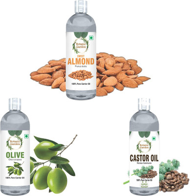 botanic garden Sweet Almond,Olive & Castor oil combo of 3-100ml each(300 ml)