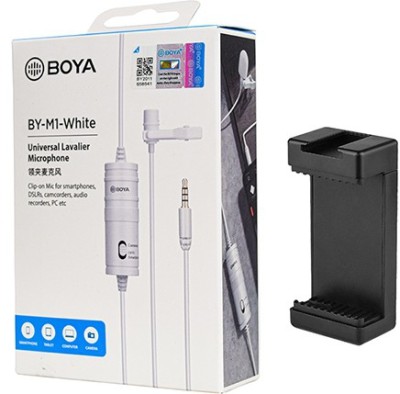 BOYA BY-M1 white with Mount3 Omnidirectional Lavalier Condenser Microphone