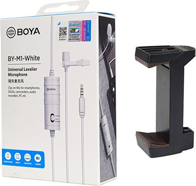 BOYA BY-M1 white with photron mount ph100 Omnidirectional Lavalier Condenser Microphone
