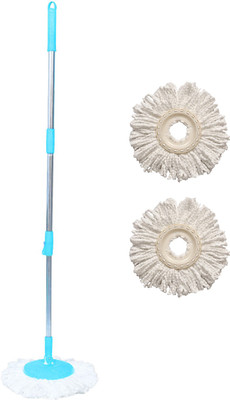 Kleanup Spin Mop Rod Stick, 360 Degree Steel Rod Wet & Dry Mop With 2 Microfiber Refill Mop Rod(Multicolor)