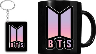 Friendskart BTS Logo HD Printed Ceramic Black Coffee 350 Ml Free Keychain AS05 Ceramic Coffee Mug(350 ml)