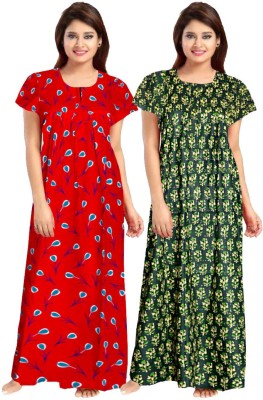 SILVER ORGANISATION Women Nighty Set(Red, Green)