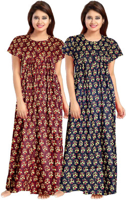 Gorangani Women Nighty(Brown, Blue)