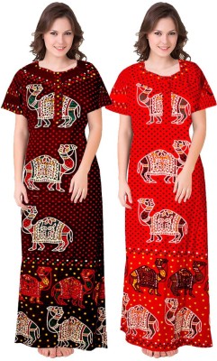 Khushi Print Women Nighty Set(Maroon, Red)