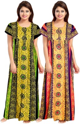 JWF Women Nighty Set(Green, Yellow)