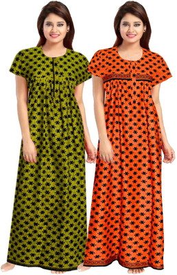 MUDRIKA Women Nighty Set(Green, Orange)