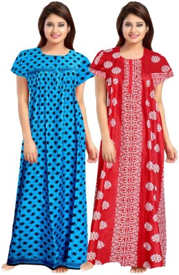 JWF Women Nighty Set(Blue, Red)