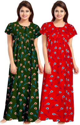 SILVER ORGANISATION Women Nighty Set(Green, Red)