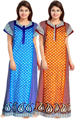 SILVER ORGANISATION Women Nighty Set(Blue, Orange)