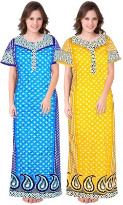 SILVER ORGANISATION Women Nighty(Blue, Yellow)