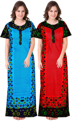 MUDRIKA Women Nighty(Blue, Red)