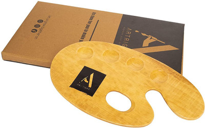 ArtRight Artist Wooden Painting -for Acrylic, Oil, Watercolor, Gouache Painting(30x18)cm 6 Paint Wells Palettes(Set of 1, Brown)
